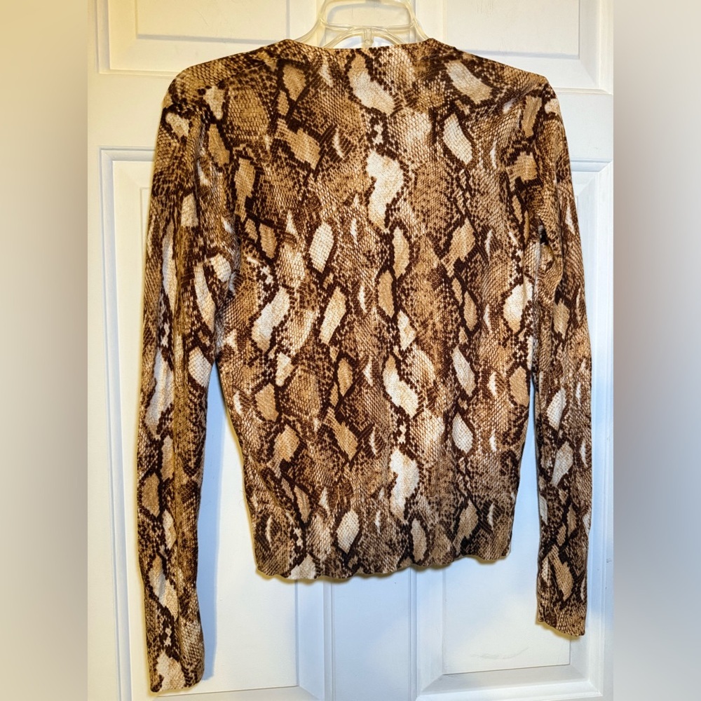 Lauren Ralph Lauren Snakeskin Cardigan Ivory Brown Lightweight Small Petite - Picture 6 of 6